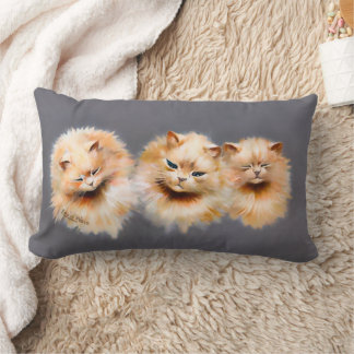 Cute Three Fluffy Cats Vintage Feline Decor Lumbar Pillow