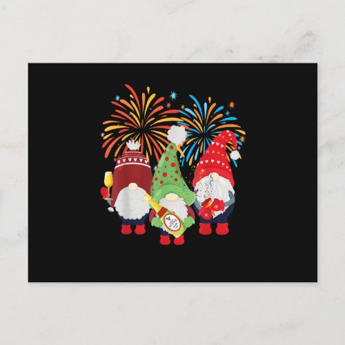 Cute Three Garden Gnomes Happy New Year 2022 Gnome Postcard