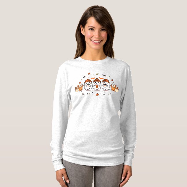 Cute Three Ghost Drink Coffee  T-Shirt (Front Full)