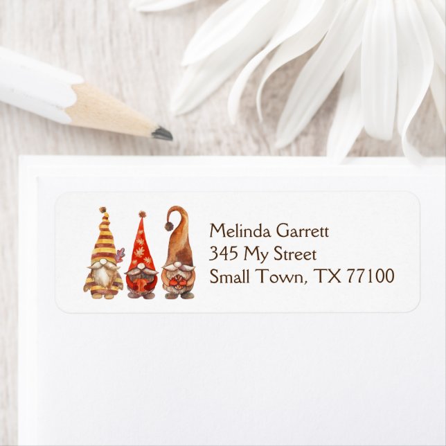 Cute Three Gnomes Fall Thanksgiving Custom Label (Insitu)