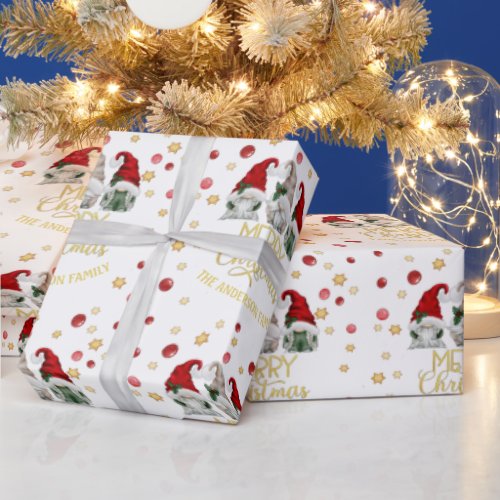 Cute Three Gnomes Merry Christmas  Family Wrapping Paper