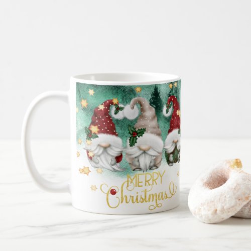 Cute Three Gnomes Merry Christmas Forest Coffee Mug