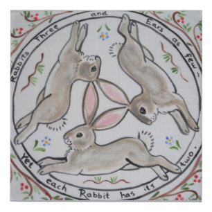 Cute Three Gray Tan Bunny Rabbits Chase in Circle Faux Canvas Print