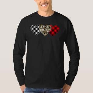 Cute Three Heart Leopard Buffalo Red Black Plaid V T-Shirt