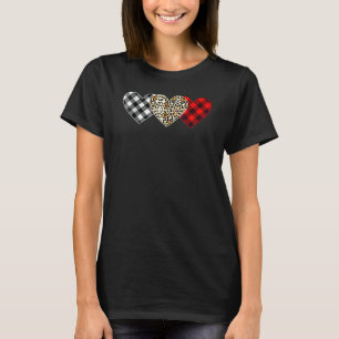 Cute Three Heart Leopard Buffalo Red Black Plaid V T-Shirt
