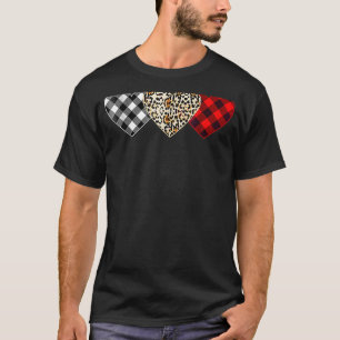 Cute Three Heart Leopard Buffalo Red Black Plaid V T-Shirt