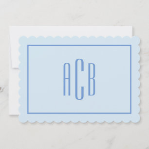Cute Three Letter Cornflower Blue Monogram Border Note Card
