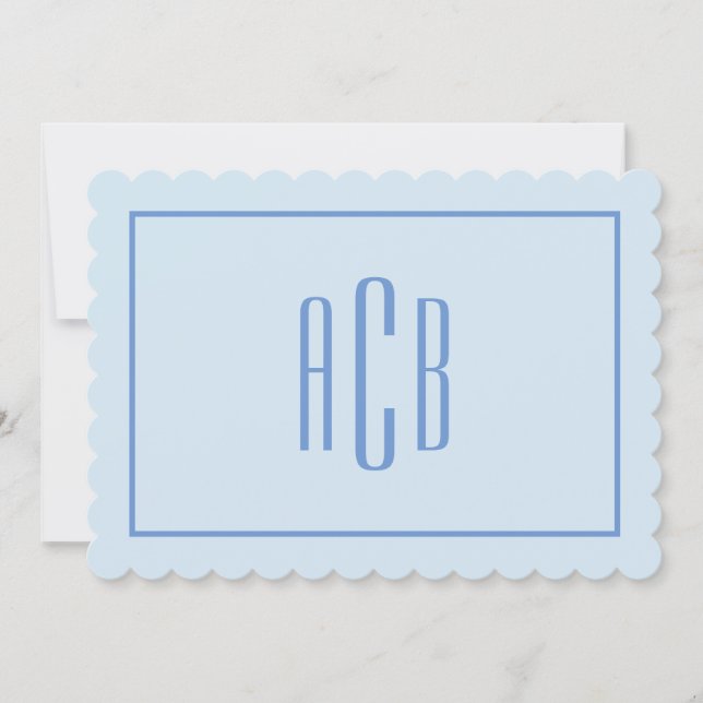 Cute Three Letter Cornflower Blue Monogram Border Note Card (Front)