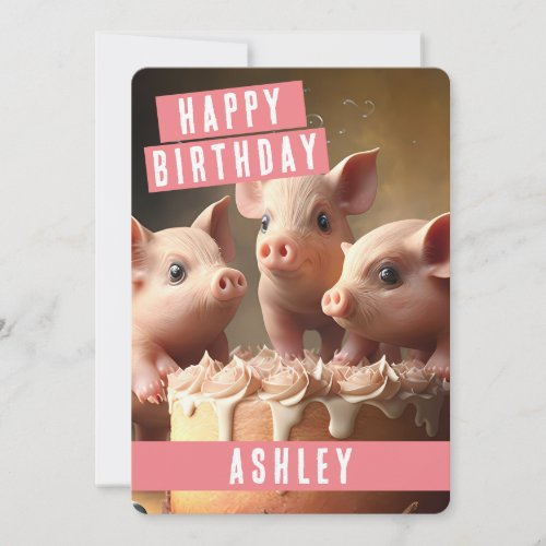 Cute Three Little Pigs Birthday Card