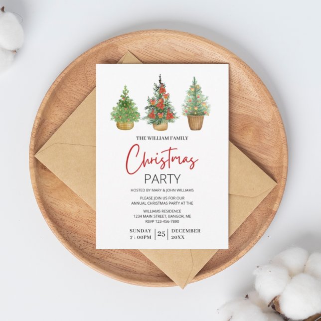 Cute Three Mini Christmas Tree Family Party Invitation (Creator Uploaded)