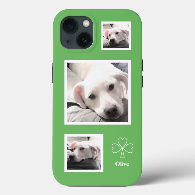 Cute Three Photos of Sweet White Puppy Dog Green Case-Mate iPhone Case (Back)