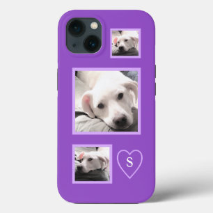 Cute Three Photos of Tired White Puppy Dog Purple iPhone 13 Case