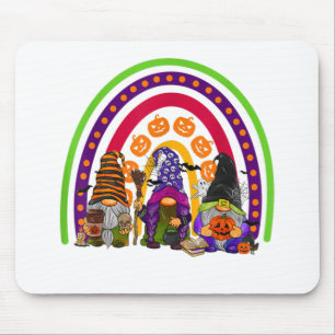 Cute Three Rainbow Gnomes Happy Halloween Autumn F Mouse Pad