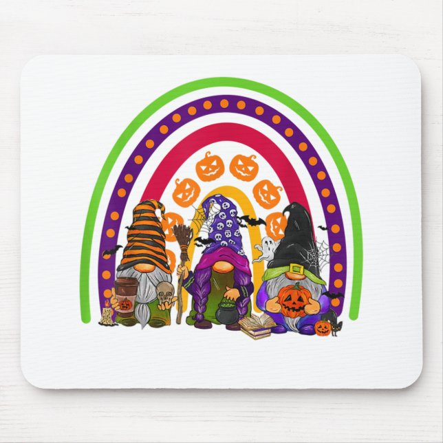 Cute Three Rainbow Gnomes Happy Halloween Autumn F Mouse Pad (Front)