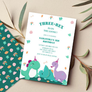 Cute three-rex 3rd dinosaur birthday  invitation