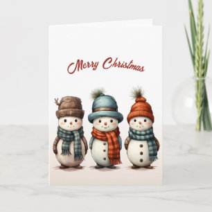 Cute Three Snowmen Illustration Christmas Card