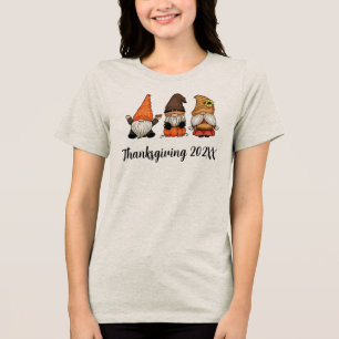 Cute Three Thanksgiving Gnomes add Year Tri-Blend Shirt