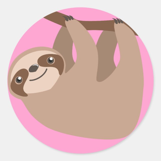 Cute Three-Toed Sloth Classic Round Sticker (Front)