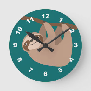 Cute Three-Toed Sloth Round Clock