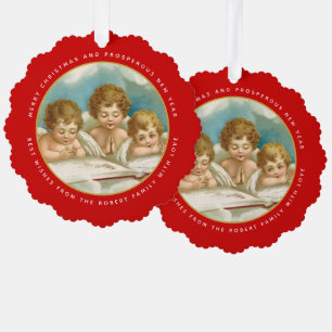 Cute three vintage angels Christmas holiday photo Ornament Card