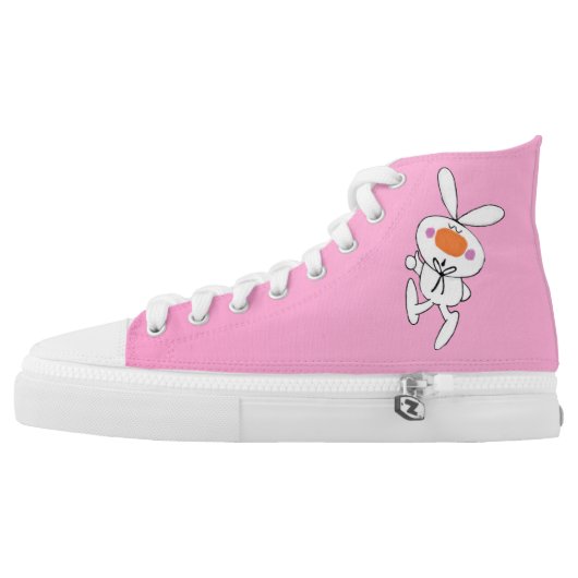 Cute Thumbs Up Bunny With big Orange Nose High-Top Sneakers (Left Shoe Outside)