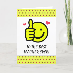 Cute Thumbs Up Smile Face Teacher  Letterpress Thank You Card