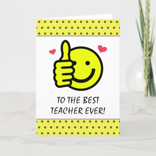 Cute Thumbs Up Smile Face Teacher  Thank You Card