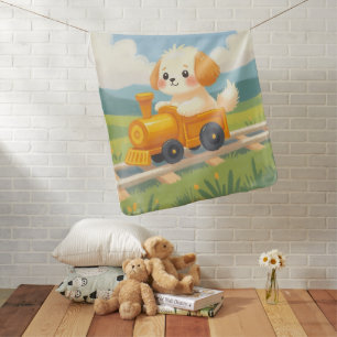 Cute Tibetan Spaniel Puppy Toy Train Pastel Baby Blanket