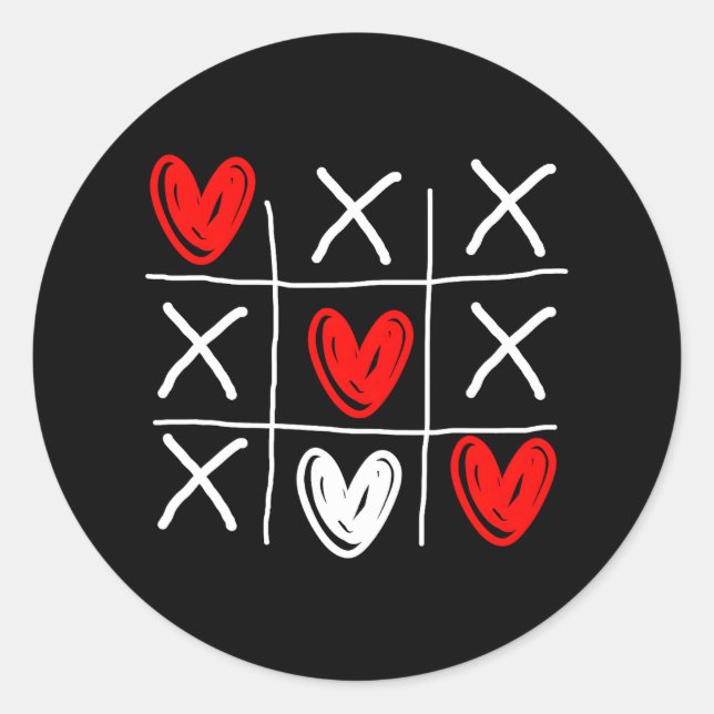 Cute Tic Tac Toe Hearts Valentines Day Classic Round Sticker (Front)