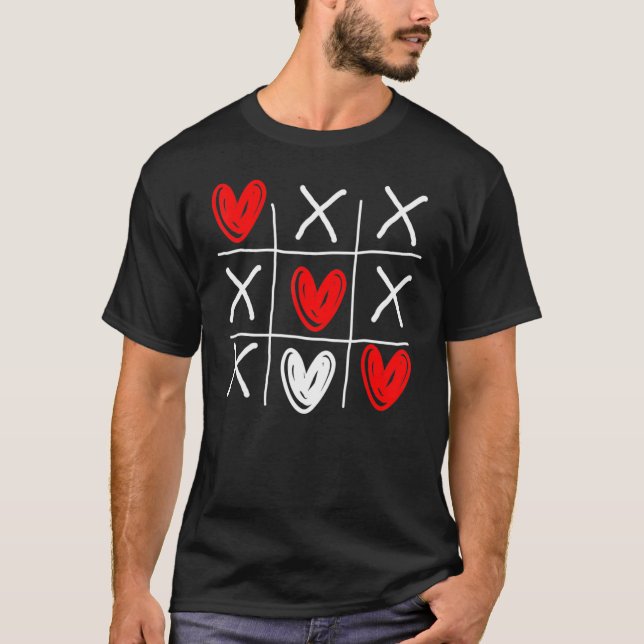 Cute Tic Tac Toe Hearts Valentines Day T-Shirt (Front)