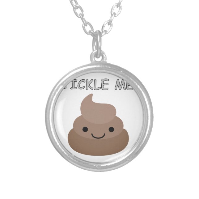 Cute Tickle Me Poop Emoji Silver Plated Necklace (Front)