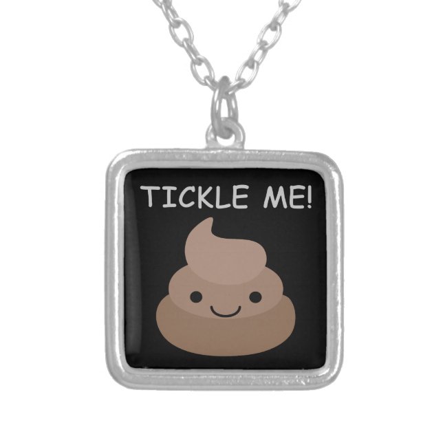Cute Tickle Me Poop Emoji Silver Plated Necklace (Front)