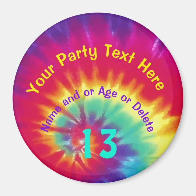 Cute Tie Dye Birthday Party Favors with Your Text Magnet (Front)