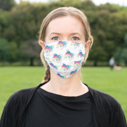 Cute Tie Dye Hearts pattern on white for her Adult Cloth Face Mask