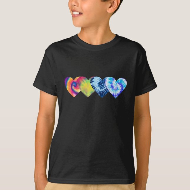 Cute Tie Dye Hearts Valentines Day T-Shirt (Front)