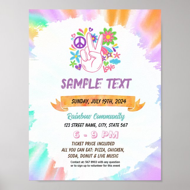 Cute Tie dye hippie theme flyer Poster (Front)