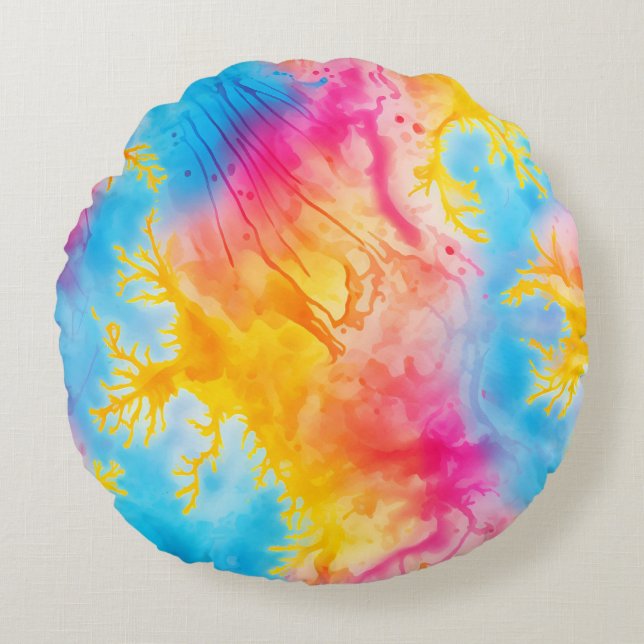 Cute Tie Dye Round Pillow (Front)