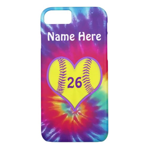 Cute Tie Dye Softball Phone Cases PERSONALIZED