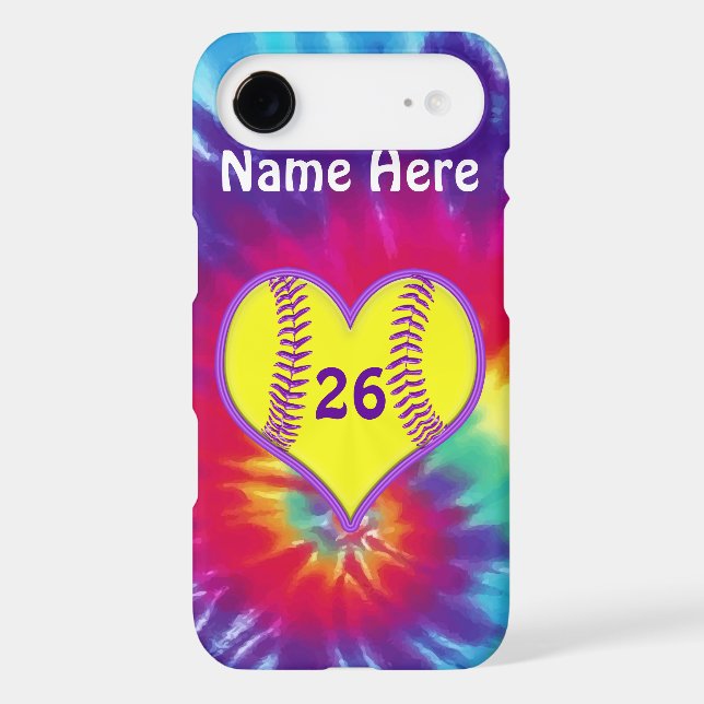 Cute Tie Dye Softball Phone Cases PERSONALIZED (Back)