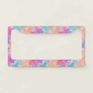 Cute Tie-Dye Stamp Pink Rainbow Flower Pattern License Plate Frame