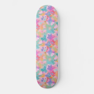 Cute Tie-Dye Stamp Pink Rainbow Flower Pattern Skateboard