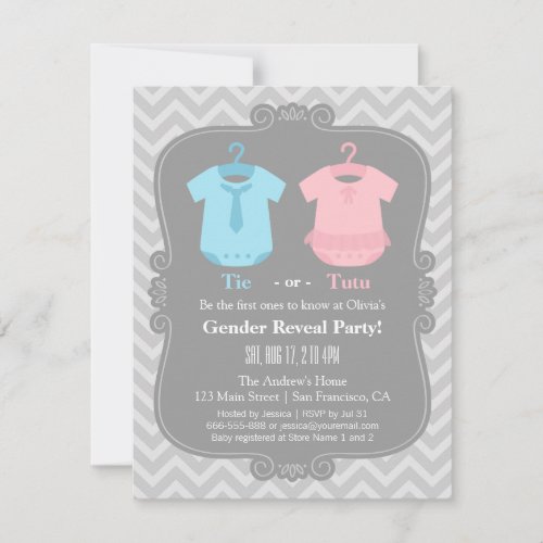 Cute Tie or Tutu Gender Reveal Party Invitations