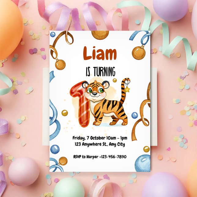 Cute Tiger 1st Birthday Party Invitation (Creator Uploaded)
