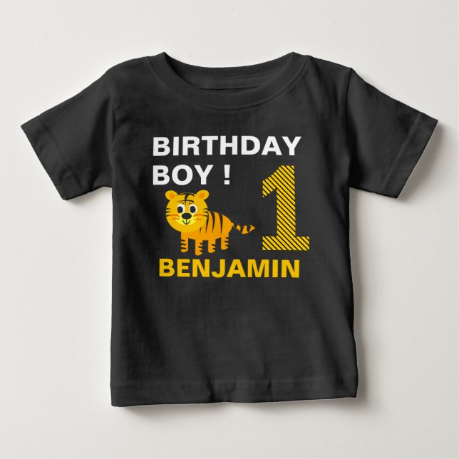 Cute Tiger 1st First Birthday Party Baby T-Shirt (Front)