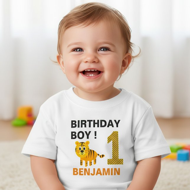 Cute Tiger 1st First Birthday Party Baby T-Shirt (Creator Uploaded)