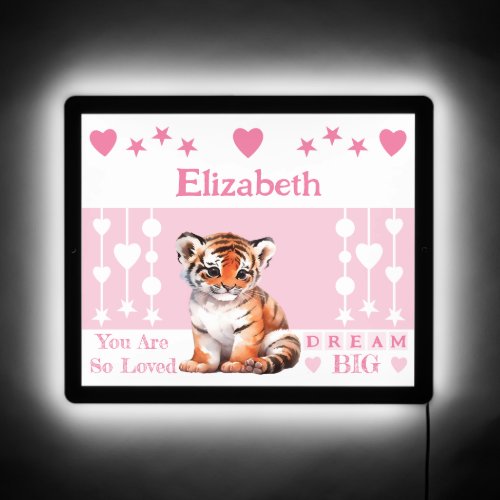 Cute tiger add name dream big stars pink LED sign