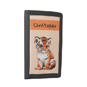 Cute tiger add name kids trifold wallet