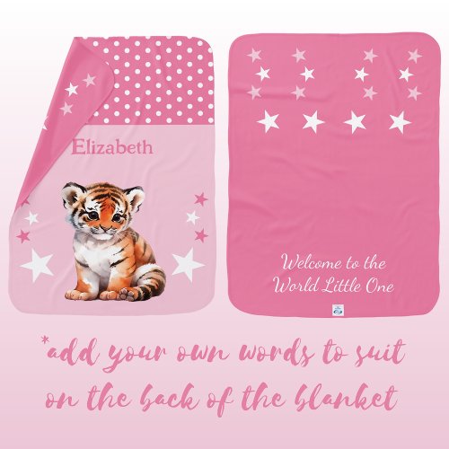 Cute tiger add name polka dots stars pink baby blanket
