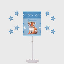 Cute tiger add name stars blue table lamp