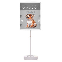 Cute tiger add name stars grey table lamp